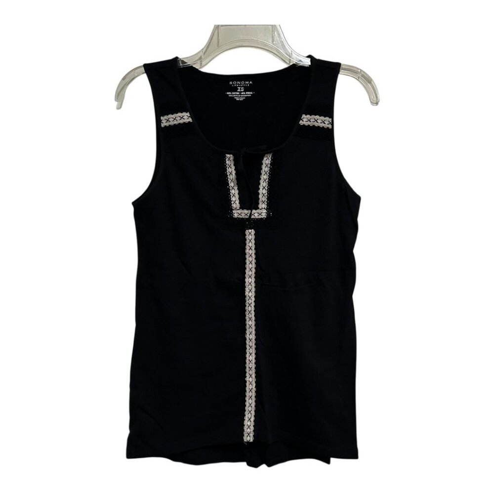 🌼 Sonoma Life + Style Black Embroidered Sleeveless High-Low Tank Top Blouse